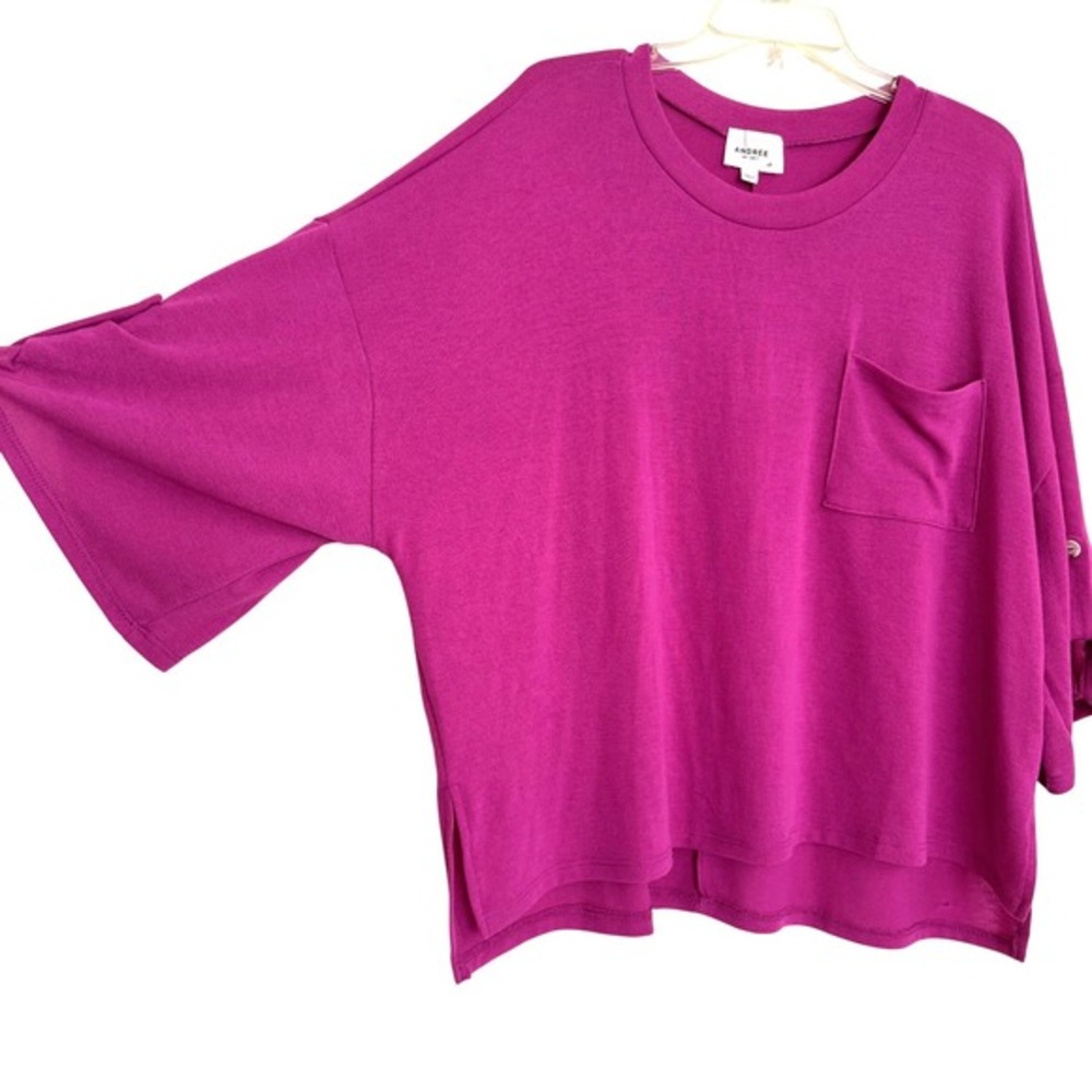 Andree by Unit Magenta Pink Oversized Pocket Top 3/4 Roll Tab Sleeve XL‎ MHS39 - Picture 2 of 8